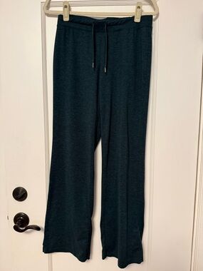 Quince Dark Green Teal Heather Color Wide Leg Knit Lounge Pants